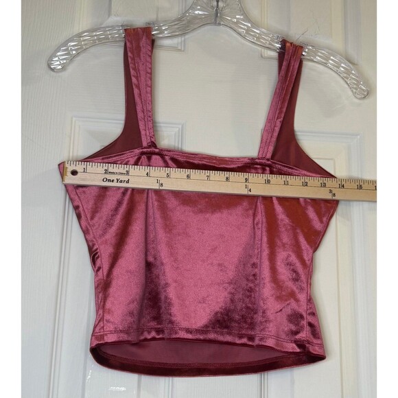 Wild Fable XS Velvet Tank Top Burgundy Red Cowl Neck Rose Accent Recycled Fabric - Picture 3 of 8